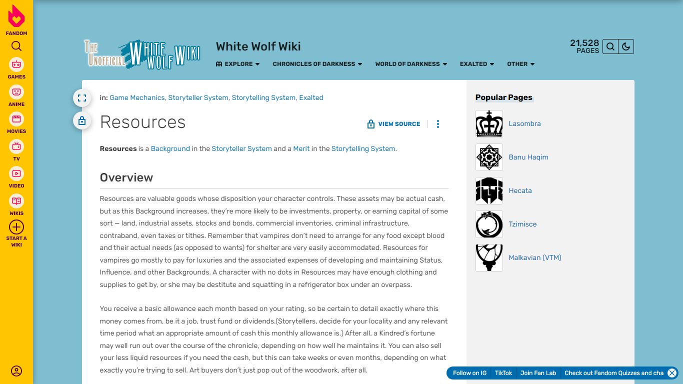 Resources | White Wolf Wiki | Fandom